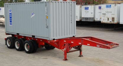 20 Foot shipping container on triaxle chassis